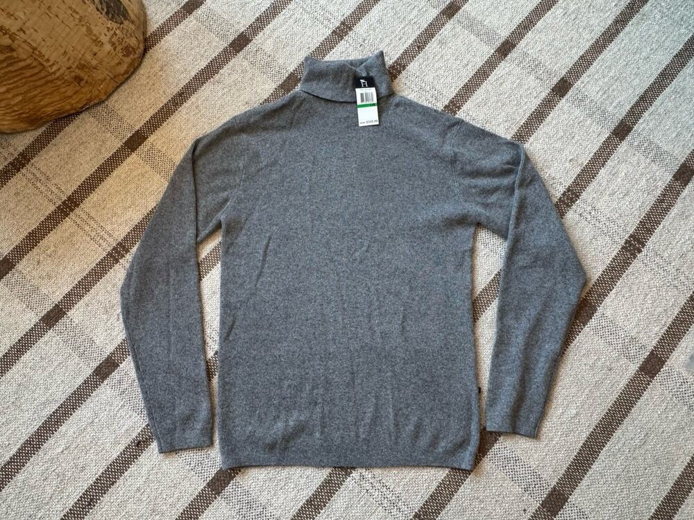 H Hilfiger 100% Cashmere Turtleneck Sweater Men’s Large Gray Knit New